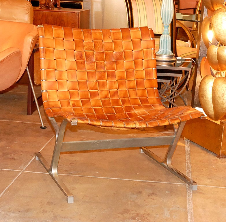 Leather set of 3 Luar chairs by Ross Littell for ICF