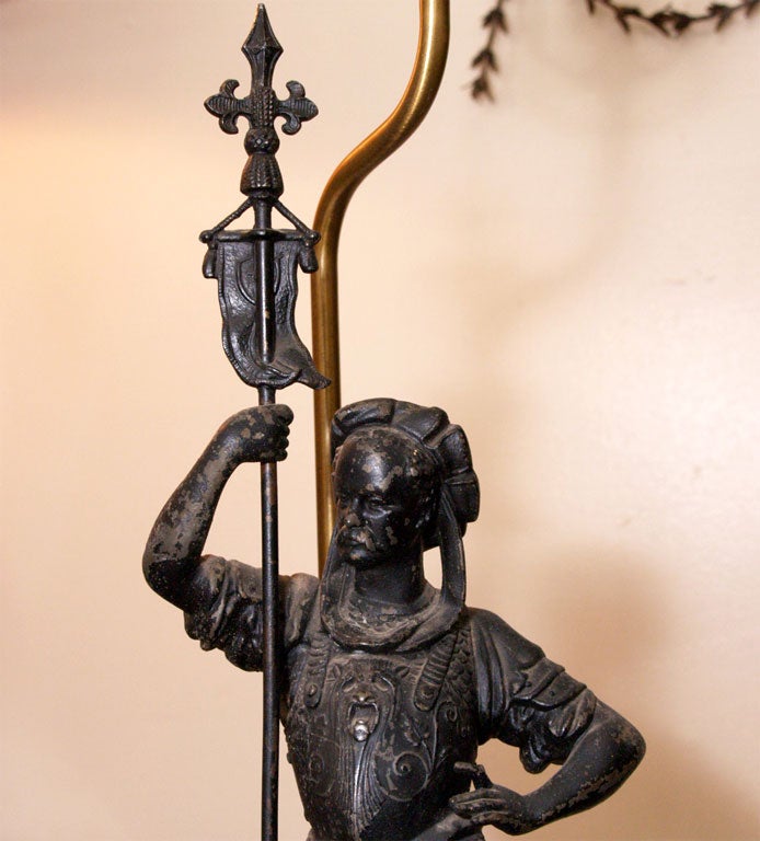 American Lamp  with iron soldier figure base