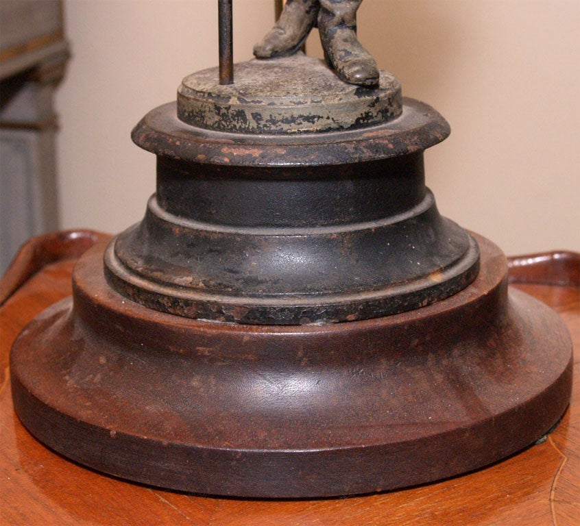 Wood Lamp  with iron soldier figure base