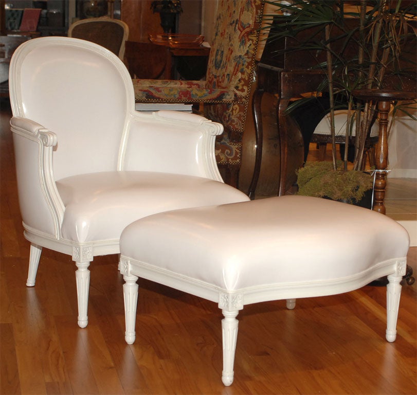 Vintage Louis XVI style Bergere and ottoman feature with 