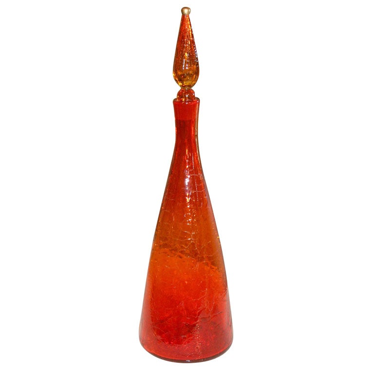 Blenko Red-Orange Glass Decanter