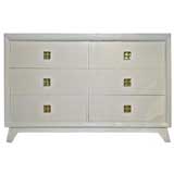 Cream Lacquer Dresser with Brass Knobs by Jean Charles Moreux