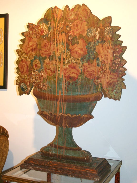 Italian Handpainted Flower Motif Fireplace Screen