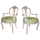 Pair of French Painted Handcarved Armchairs