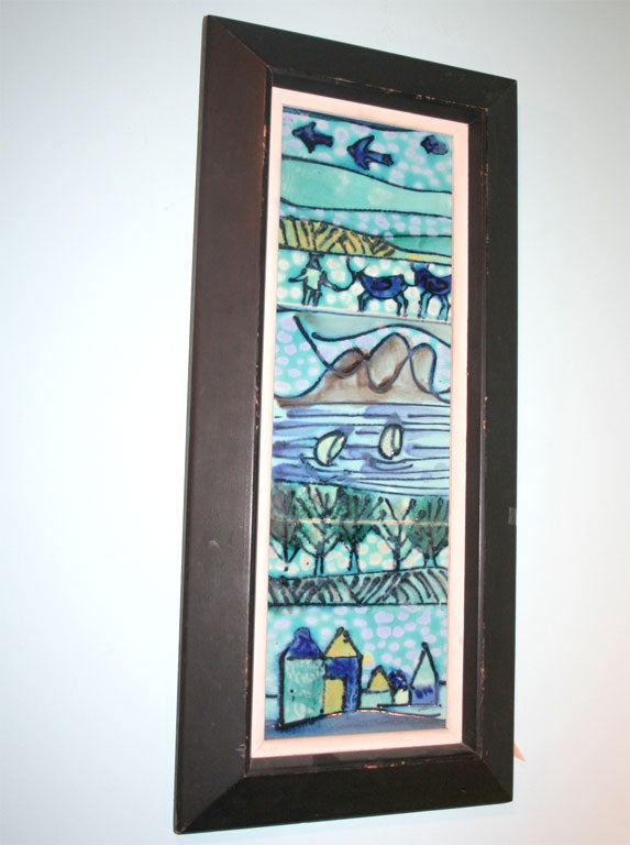 Pair of Framed Tile Paintings by Harris G Strong