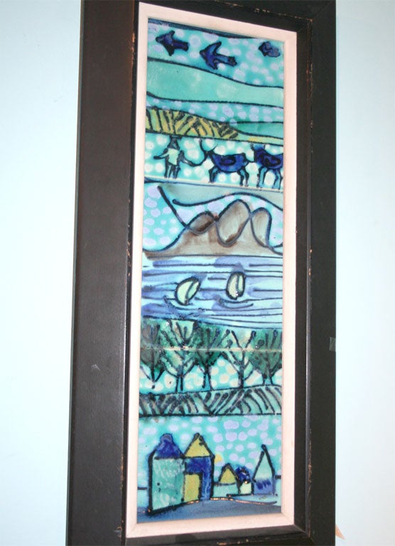 American Pair of Framed Tile Paintings by Harris G. Strong