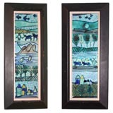 Pair of Framed Tile Paintings by Harris G. Strong