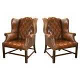 Pair of George III Wing Chairs Upholstered in Antique Leather