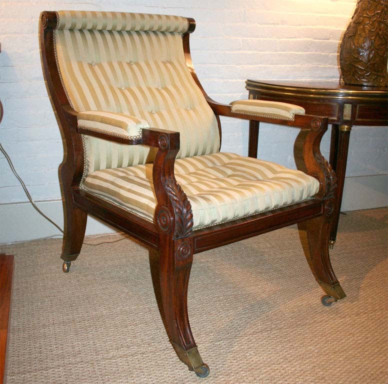 Pair of Large-Scale Regency Style Library  Armchairs