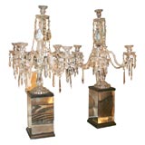 Pair of Crystal Candelabras with Mirrored Bases