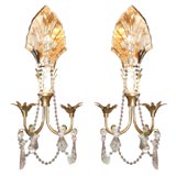 Pair of Mirrored Sconces with Rock Crystal