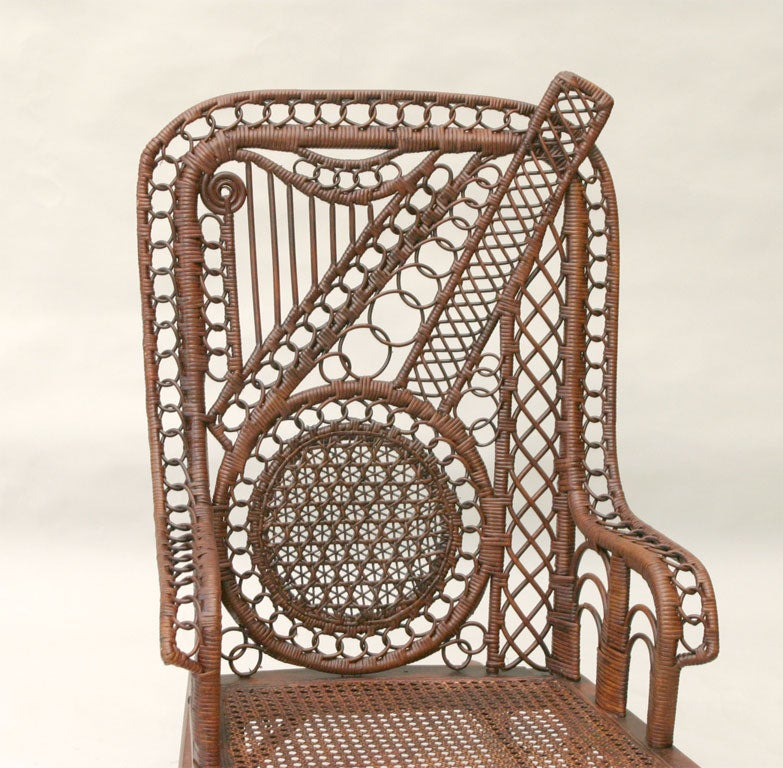 Victorian Banjo/Harp Motif Wicker Rocking Chair 2