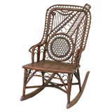 Antique Victorian Banjo/Harp Motif Wicker Rocking Chair