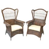 Vintage Pair Wicker Wing Chairs