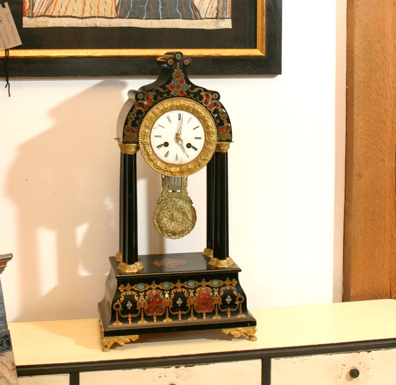 French Mantel Clock with Boulle Style Decoration