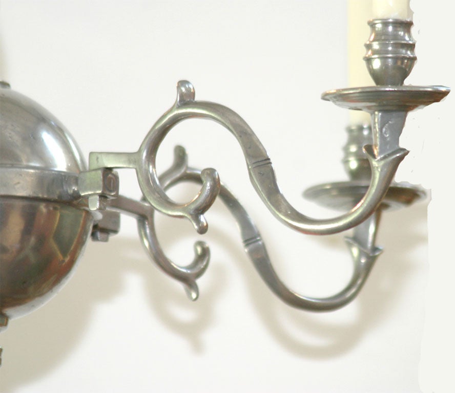 Dutch Pewter 5 Arm Chandelier 2