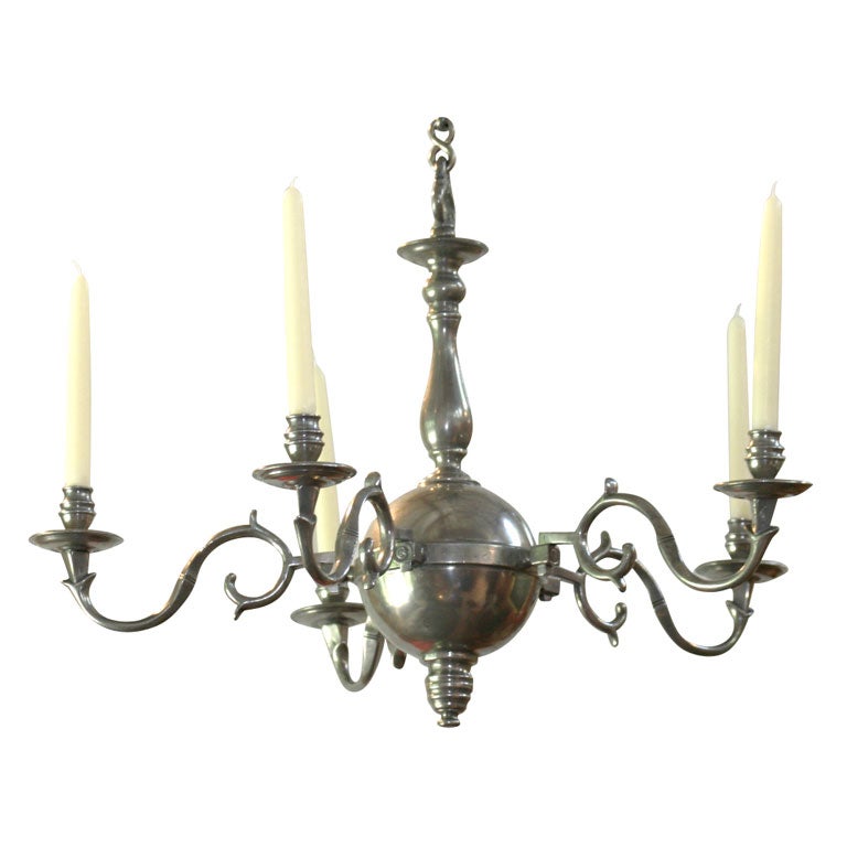 Dutch Pewter 5 Arm Chandelier