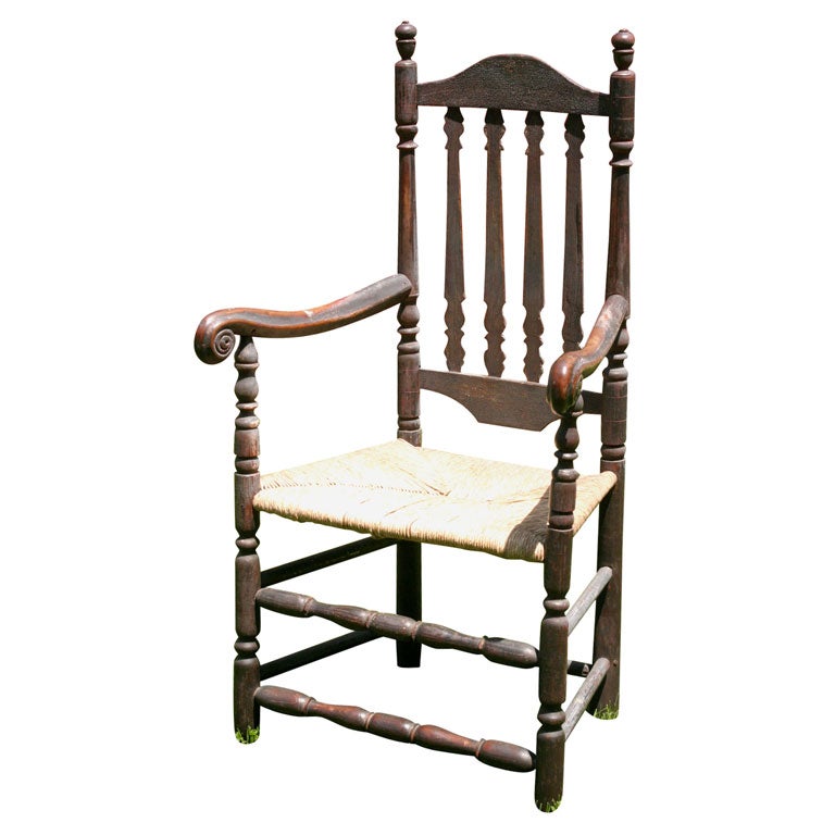 18th c. William & Mary Bannister Back Arm Chair, American For Sale