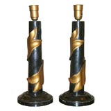 Pair of Dorothy Draper carved wooden lamps