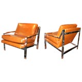 Milo Baughman Honey Leather Chairs