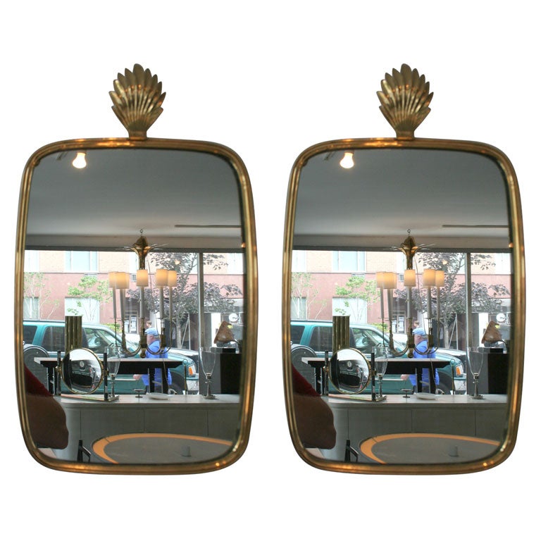 Exquisite Pair 1930's German Brass Mirrors For Sale