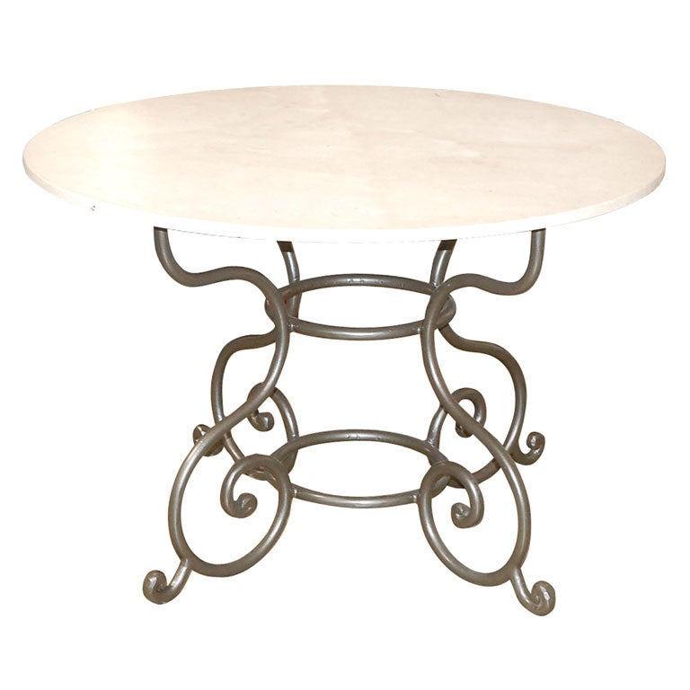 Limestone Table with Wrought Iron Base at 1stDibs