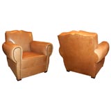 Vintage Pair of Art Deco Leather Club Chairs