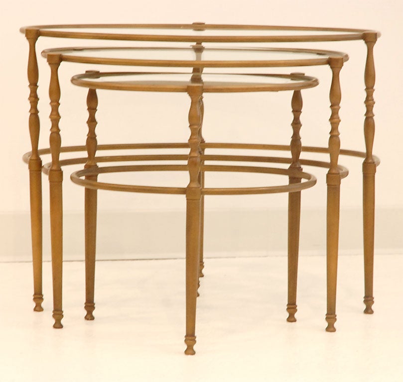 Patinated Bronze Oval Nesting Tables with Mirrored Glass Tops at 1stdibs
