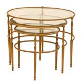 Patinated Bronze Oval Nesting Tables with Mirrored Glass Tops