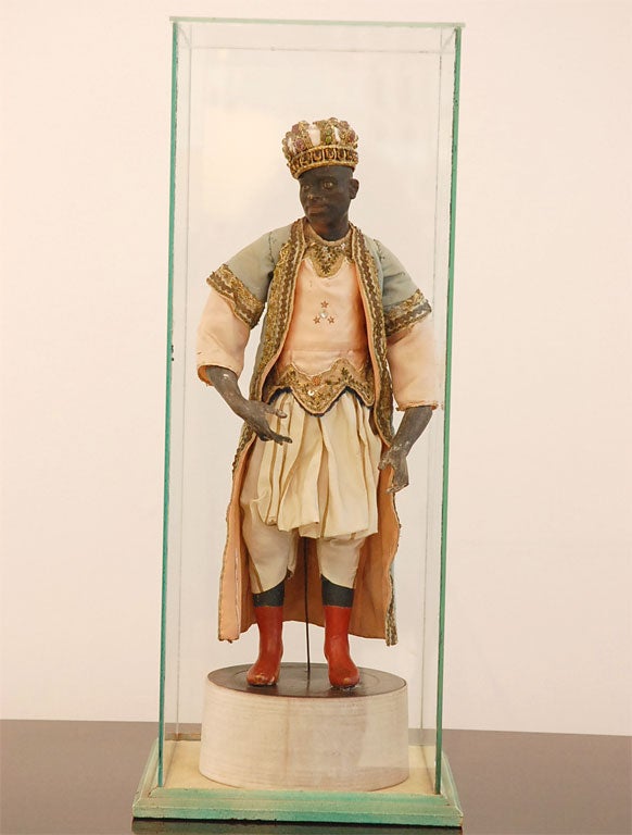 This gorgeous 18th-century creche figure comes from the collection of legendary 20th-century designer Tony Duquette.  Duquette favored these beautiful antiquities, and used them often for both inspiration and decoration.<br />
<br />
The figure is