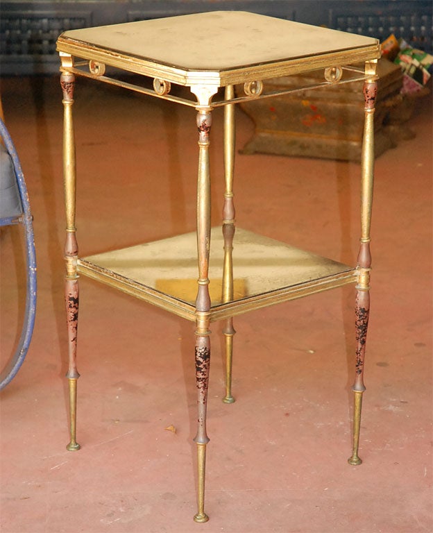 Antique French Brass and Mirror Side Table