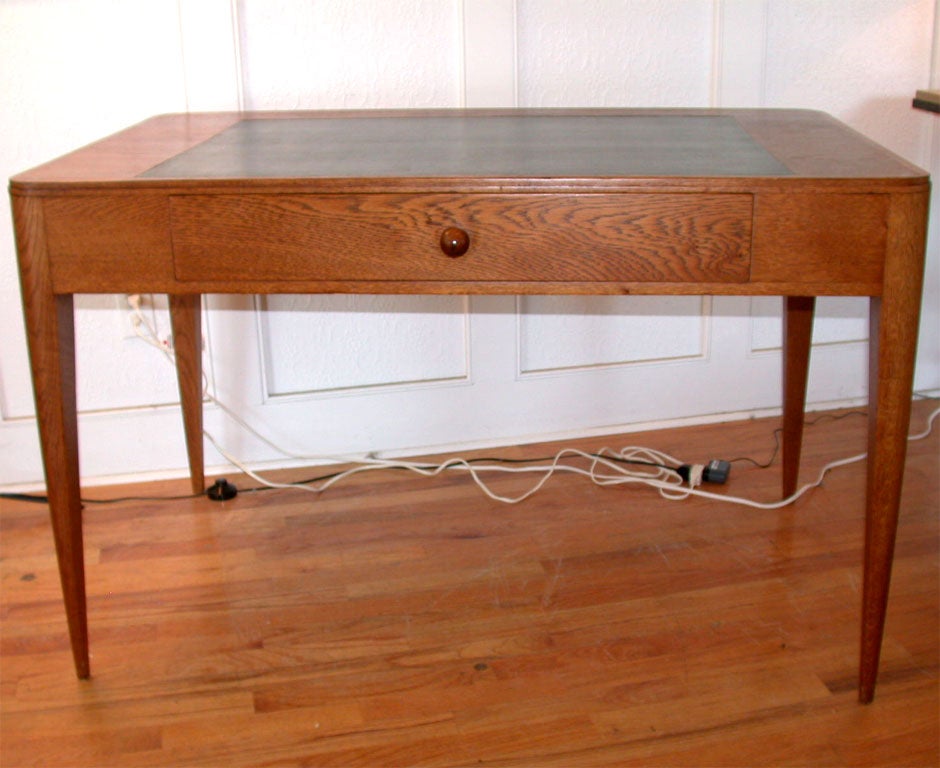 Mid-20th Century Ruhlmann Desk in Oak and Green Leather