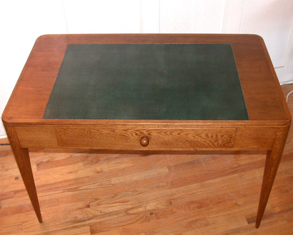 Ruhlmann Desk in Oak and Green Leather 1