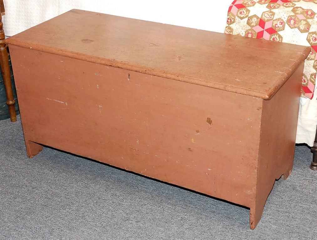 19THC ORIGINAL SALMON PAINTED NEW ENGLAND BLANKET CHEST