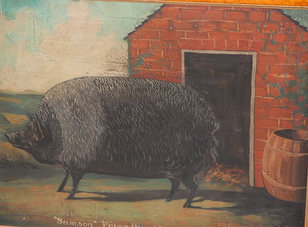 20th Century CONTEMPORARY     FOLK ART PIG PAINTING