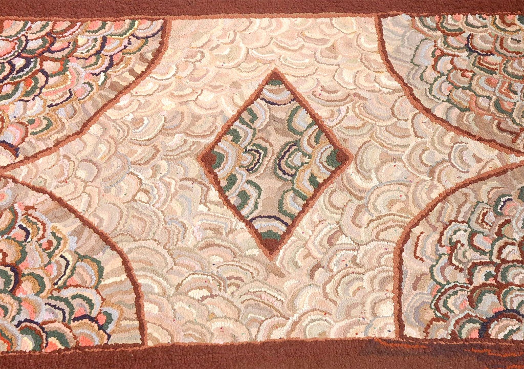 American Classical 1930s Hand-Hooked Clam Shell Pattern Rug from New England For Sale