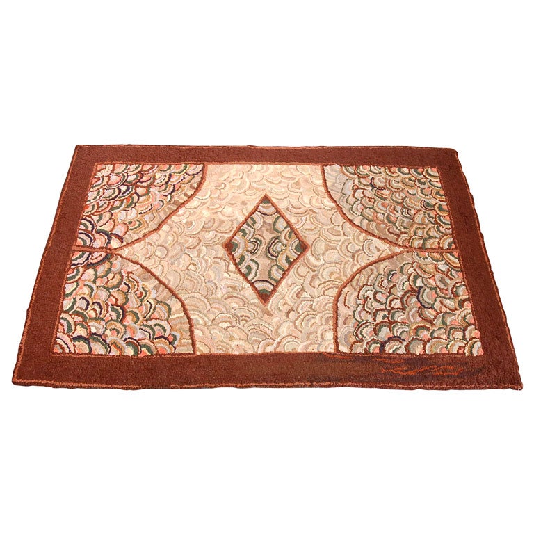 1930s Hand-Hooked Clam Shell Pattern Rug from New England For Sale