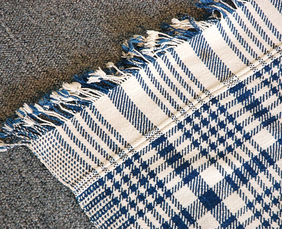 19THC BLUE AND WHITE HAND WOVEN COVERLET FROM NEW ENGLAND 1