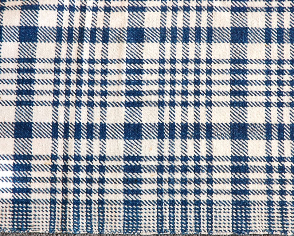 19THC BLUE AND WHITE HAND WOVEN COVERLET FROM NEW ENGLAND 2