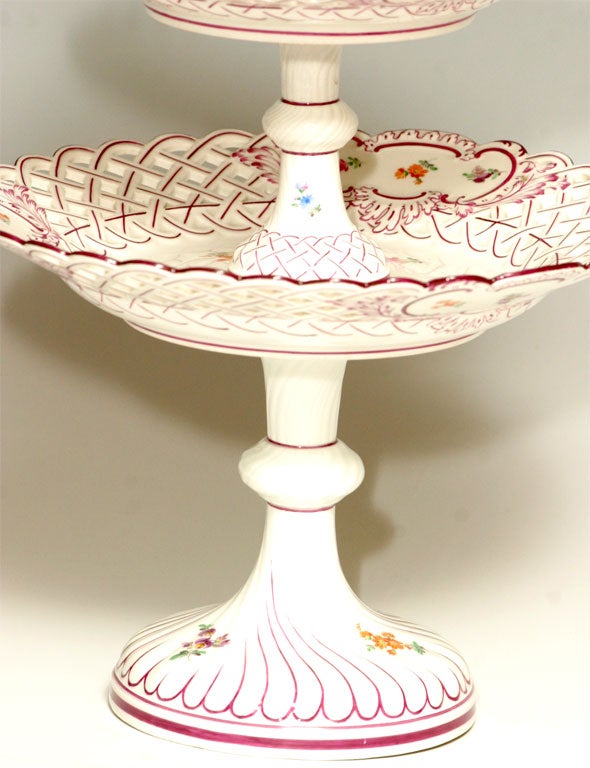 20th Century Meissen Three-Tiered Porcelain Dessert Stand with Figural Finial For Sale