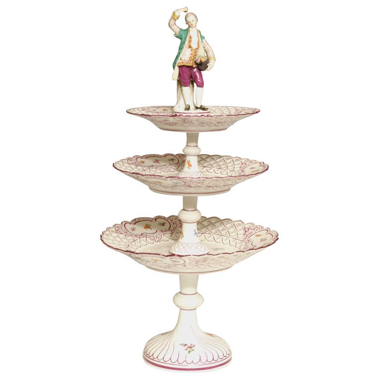 Meissen Three-Tiered Porcelain Dessert Stand with Figural Finial