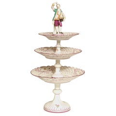 Antique Meissen Three-Tiered Porcelain Dessert Stand with Figural Finial