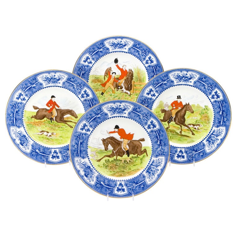 Wedgwood Enameled Hunt Plates, Set of 18