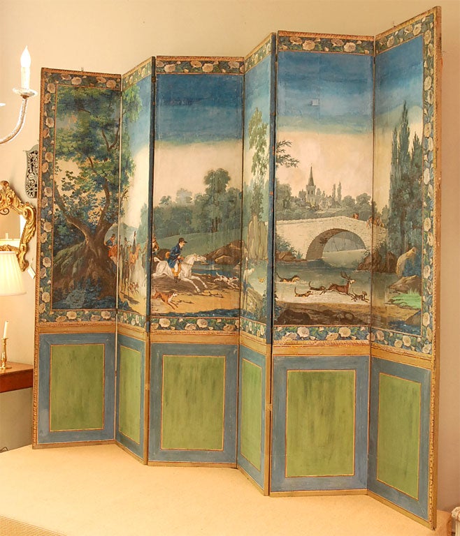 Hand-Blocked, Printed Scenic Wallpaper Screen