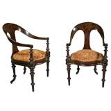 Antique A Pair of Stenciled Barrel Back Armchairs