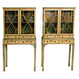 A  Rare Pair of George III Diminutive Painted Cabinets on Stand