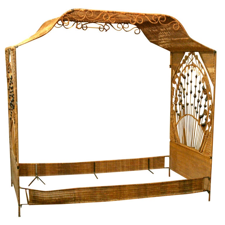 A Fine Decorated Wicker Canope Bed