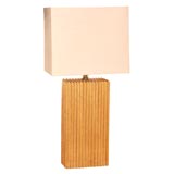 Small Wood block lamp with custom linen shade and diffuser.