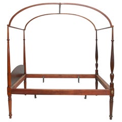 New England Carved and Inlaid Tester Field Bed