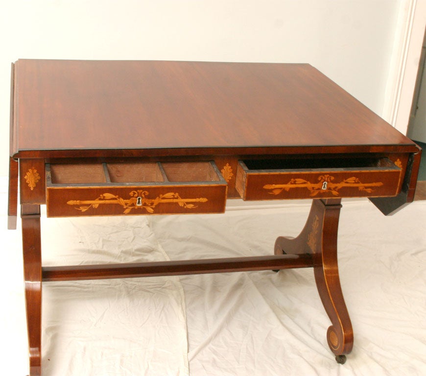 Neoclassical European Inlaid Mahogany Neo-Classical Sofa Table, Ca. 1820
